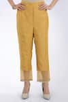 Asaga_Gold Cotton Pant Mul Cotton Dupatta Organza, Kurta Chanderi Silk Round Set _Online_at_Aza_Fashions