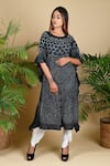 Dyelogue Black Mulberry Silk Round Asymmetric Hem Bandhani Kurta Online at Aza Fashions Dyelogue_Black Mulberry Silk Round Asymmetric Hem Bandhani Kurta _Online_at_Aza_Fashions