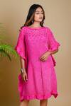 Buy Dyelogue Pink Mulbery Silk Boat Flared Sleeved Bandhani Dress at Aza Fashions Buy_Dyelogue_Pink Mulbery Silk Boat Flared Sleeved Bandhani Dress _at_Aza_Fashions