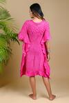 Shop_Dyelogue_Pink Mulbery Silk Boat Flared Sleeved Bandhani Dress _at_Aza_Fashions
