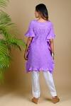 Shop_Dyelogue_Purple Mulberry Silk Round Short Sleeved Bandhani Kurta _at_Aza_Fashions