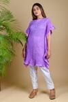 Dyelogue_Purple Mulberry Silk Round Short Sleeved Bandhani Kurta _Online_at_Aza_Fashions
