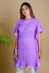 Shop_Dyelogue_Purple Mulberry Silk Round Short Sleeved Bandhani Kurta _Online_at_Aza_Fashions