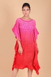 Buy_Dyelogue_Pink Mulbery Silk Boat Neck Bandhani Dress_at_Aza_Fashions