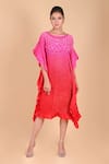 Dyelogue_Pink Mulbery Silk Boat Neck Bandhani Dress_Online_at_Aza_Fashions