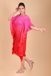Buy_Dyelogue_Pink Mulbery Silk Boat Neck Bandhani Dress_Online_at_Aza_Fashions