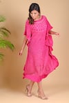 Buy Dyelogue Pink Mulbery Silk Boat Kaftan Sleeved Bandhani Dress at Aza Fashions Buy_Dyelogue_Pink Mulbery Silk Boat Kaftan Sleeved Bandhani Dress _at_Aza_Fashions