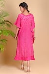 Shop Dyelogue Pink Mulbery Silk Boat Kaftan Sleeved Bandhani Dress at Aza Fashions Shop_Dyelogue_Pink Mulbery Silk Boat Kaftan Sleeved Bandhani Dress _at_Aza_Fashions