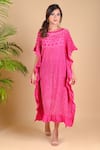 Dyelogue Pink Mulbery Silk Boat Kaftan Sleeved Bandhani Dress Online at Aza Fashions Dyelogue_Pink Mulbery Silk Boat Kaftan Sleeved Bandhani Dress _Online_at_Aza_Fashions