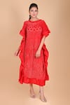 Buy_Dyelogue_Red Mulbery Silk Boat Bandhani Midi Dress  _at_Aza_Fashions