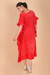 Shop_Dyelogue_Red Mulbery Silk Boat Bandhani Midi Dress  _at_Aza_Fashions