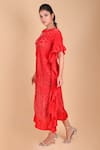 Dyelogue_Red Mulbery Silk Boat Bandhani Midi Dress  _Online_at_Aza_Fashions