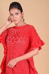 Buy_Dyelogue_Red Mulbery Silk Boat Bandhani Midi Dress  _Online_at_Aza_Fashions