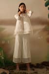 Buy_FEBo6_Off White Silk Organza Plain Round Neck Top And Pant Set _at_Aza_Fashions