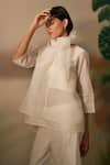 Buy_FEBo6_Off White Silk Organza Plain Round Neck Top And Pant Set _Online_at_Aza_Fashions