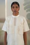 Buy_Febo6_Chanderi And Beige Thread Work In Silk Organza Shift Dress_Online_at_Aza_Fashions