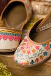 Coral Haze_White Hand Embroidered Floral Print Juttis_Online_at_Aza_Fashions