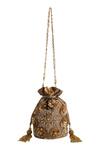 The Purple Sack_Brown Embroidery Hand Potli Bag _Online_at_Aza_Fashions