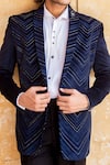 Buy_Soniya G_Blue Micro Velvet Embroidered Tuxedo Set_Online_at_Aza_Fashions