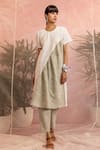 Buy_Charkhee_Green Cotton Textured Colour Block Round Panelled Kurta And Pant Set  _at_Aza_Fashions