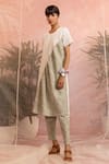 Charkhee_Green Cotton Textured Colour Block Round Panelled Kurta And Pant Set  _Online_at_Aza_Fashions