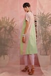 Shop_Charkhee_Green Cotton Textured Colour Block Round Colorblock Kurta And Pant Set  _at_Aza_Fashions