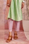 Charkhee_Green Cotton Textured Colour Block Round Colorblock Kurta And Pant Set  _at_Aza_Fashions