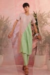 Buy_Charkhee_Green Cotton Textured Round Panelled Kurta And Pant Set  _at_Aza_Fashions