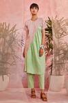 Charkhee_Green Cotton Textured Round Panelled Kurta And Pant Set  _Online_at_Aza_Fashions