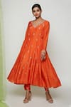 Buy_Swati Vijaivargie_Orange Cotton Silk V Neck Embroidered Anarkali And Pant Set _at_Aza_Fashions
