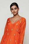 Shop_Swati Vijaivargie_Orange Cotton Silk V Neck Embroidered Anarkali And Pant Set _Online_at_Aza_Fashions