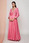 Swati Vijaivargie_Pink Cotton Silk V Neck Embroidered Anarkali _Online_at_Aza_Fashions