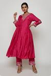 Buy_Swati Vijaivargie_Pink Cotton Silk V Neck Embroidered Anarkali And Pant Set _at_Aza_Fashions