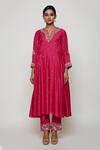 Swati Vijaivargie_Pink Cotton Silk V Neck Embroidered Anarkali And Pant Set _Online_at_Aza_Fashions