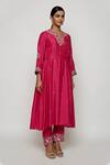 Buy_Swati Vijaivargie_Pink Cotton Silk V Neck Embroidered Anarkali And Pant Set _Online_at_Aza_Fashions