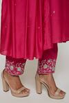 Swati Vijaivargie_Pink Cotton Silk V Neck Embroidered Anarkali And Pant Set _at_Aza_Fashions