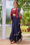 Buy_SVA by Sonam & Paras Modi_Blue Silk Printed Floral Cape: Open And Drape Skirt Set For Women_at_Aza_Fashions