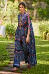 Shop Sva By Sonam & Paras Modi Blue Crepe Silk Printed Floral Band Collar Kaftan Tunic And Pant Set at Aza Fashions Shop_Sva By Sonam & Paras Modi_Blue Crepe Silk Printed Floral Band Collar Kaftan Tunic And Pant Set_at_Aza_Fashions