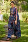 Buy Sva By Sonam & Paras Modi Blue Crepe Silk Printed Floral Band Collar Kaftan Tunic And Pant Set at Aza Fashions Buy_Sva By Sonam & Paras Modi_Blue Crepe Silk Printed Floral Band Collar Kaftan Tunic And Pant Set_at_Aza_Fashions
