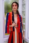 Shop_SVA by Sonam & Paras Modi_Multi Color Crepe Silk Printed Stripe Jacket Open And Pant Set  _at_Aza_Fashions