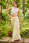 Buy_SVA by Sonam & Paras Modi_Beige Silk Embroidery Floral Round Crop Top And Skirt Set  _at_Aza_Fashions