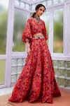 Buy_SVA by Sonam & Paras Modi_Orange Crepe Silk Printed Floral Round Lehenga With Crop Top _at_Aza_Fashions