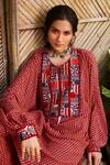 Shop_Sva By Sonam & Paras Modi_Orange Crepe Silk Printed Leaf Round Kurta And Pant Set_at_Aza_Fashions