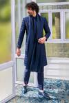 Buy_Sva By Sonam & Paras Modi_Blue Silk Geometric Embroidered Sherwani Set_at_Aza_Fashions