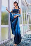 Buy_Sva By Sonam & Paras Modi_Blue Silk Embroidery Sequin Sweetheart Neck Pre-draped Saree With Blouse_at_Aza_Fashions