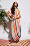 Buy_SVA by Sonam & Paras Modi_Multi Color Silk Embroidery Band Stripe Gown  _at_Aza_Fashions