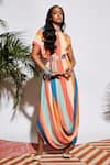 SVA by Sonam & Paras Modi_Multi Color Silk Embroidery Band Stripe Gown  _Online_at_Aza_Fashions