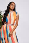 Buy_SVA by Sonam & Paras Modi_Multi Color Silk Embroidery Band Stripe Gown  _Online_at_Aza_Fashions