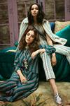 SVA by Sonam & Paras Modi_Blue Crepe Silk Leaf Print Tie-up Tunic_Online_at_Aza_Fashions