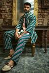 Buy Sva By Sonam & Paras Modi Blue Silk Leaf, Stripe Print Jacket And Pant Set at Aza Fashions Buy_Sva By Sonam & Paras Modi_Blue Silk Leaf, Stripe Print Jacket And Pant Set_at_Aza_Fashions